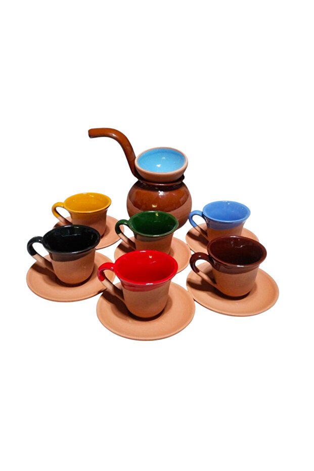 Clay Turkish Coffee Set with Cezve & Delight Dish
