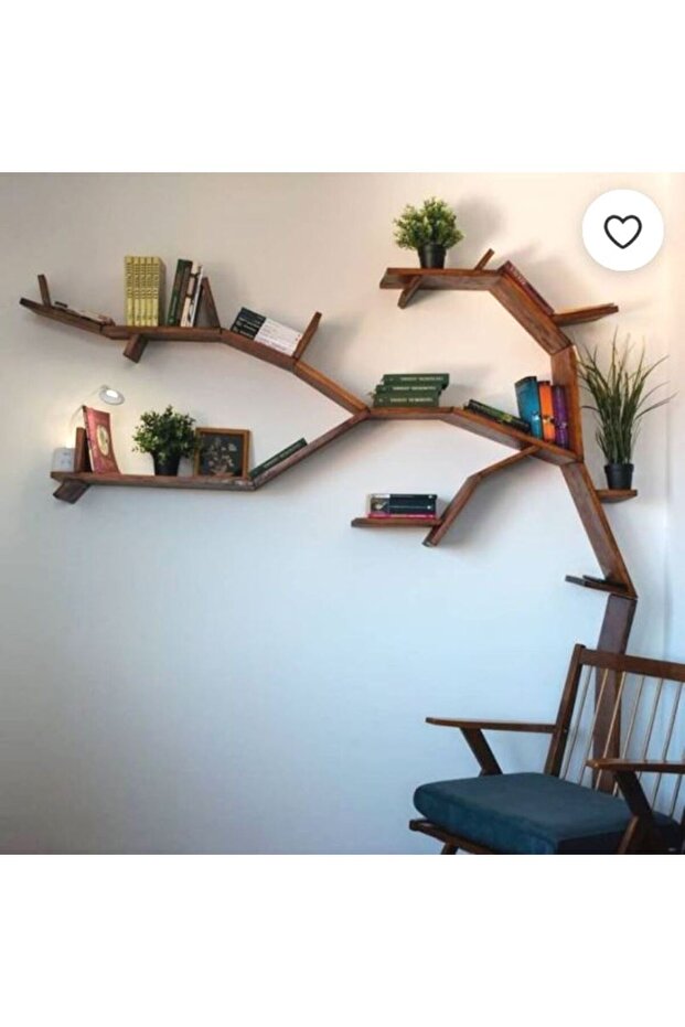Curved Tree Branch Wall Bookshelf – Dark Oak Style