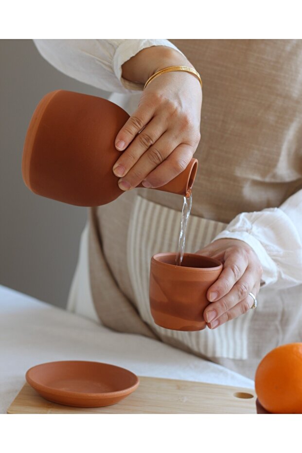 Unglazed Clay Testi Pitcher Set – 1 L with Plate & Cup