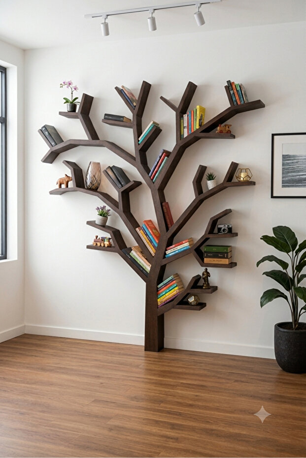 Large Tree Branch Wall Bookshelf – Natural Wood Style