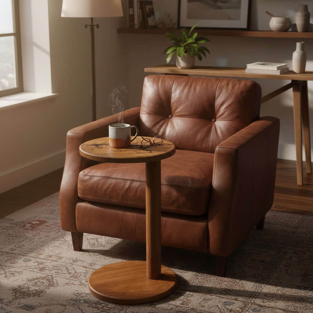 Lichtenberg Wooden C Side Table – Handmade Sofa Table